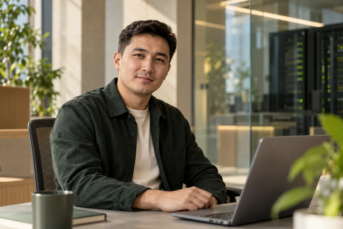 AI infrastructure specialist at a laptop